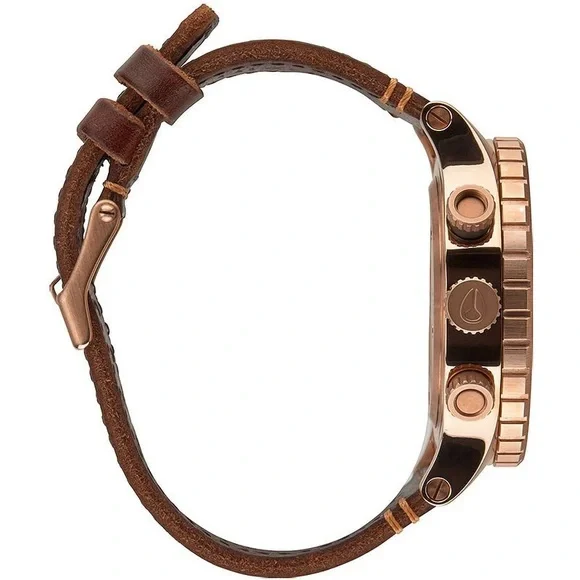 Nixon Rose Gold and Brown Leather Chronograph Watch 48-20 - Picture 3 of 8
